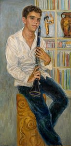 Lia Tolchinsky_Young clarinet player_, canvas, oil, 60_120